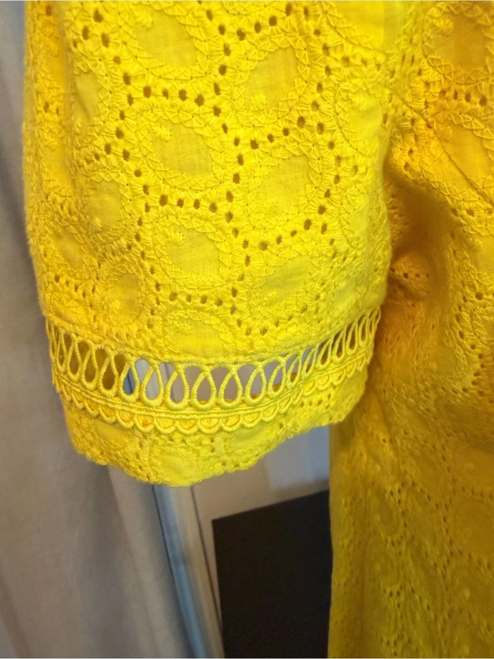 Calvin Klein Yellow Eyelet Puff Sleeve Midi Dress